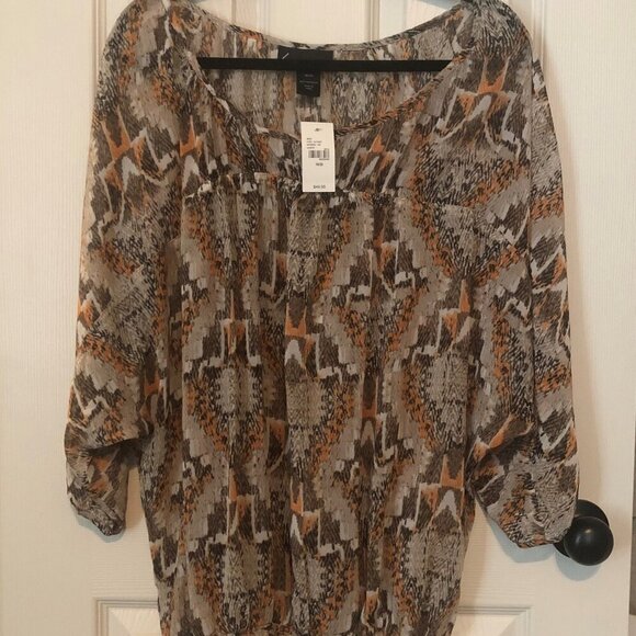 Lane Bryant Tops - Lane Bryant BNWT brown orange cream scoop neck gathered bottom 3/4 sleeve 18/20